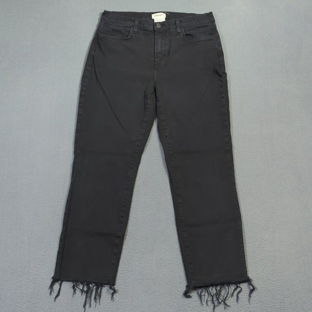 L'agence Jeans Women's 28 Black Sada Cropped Slim High Rise Fray